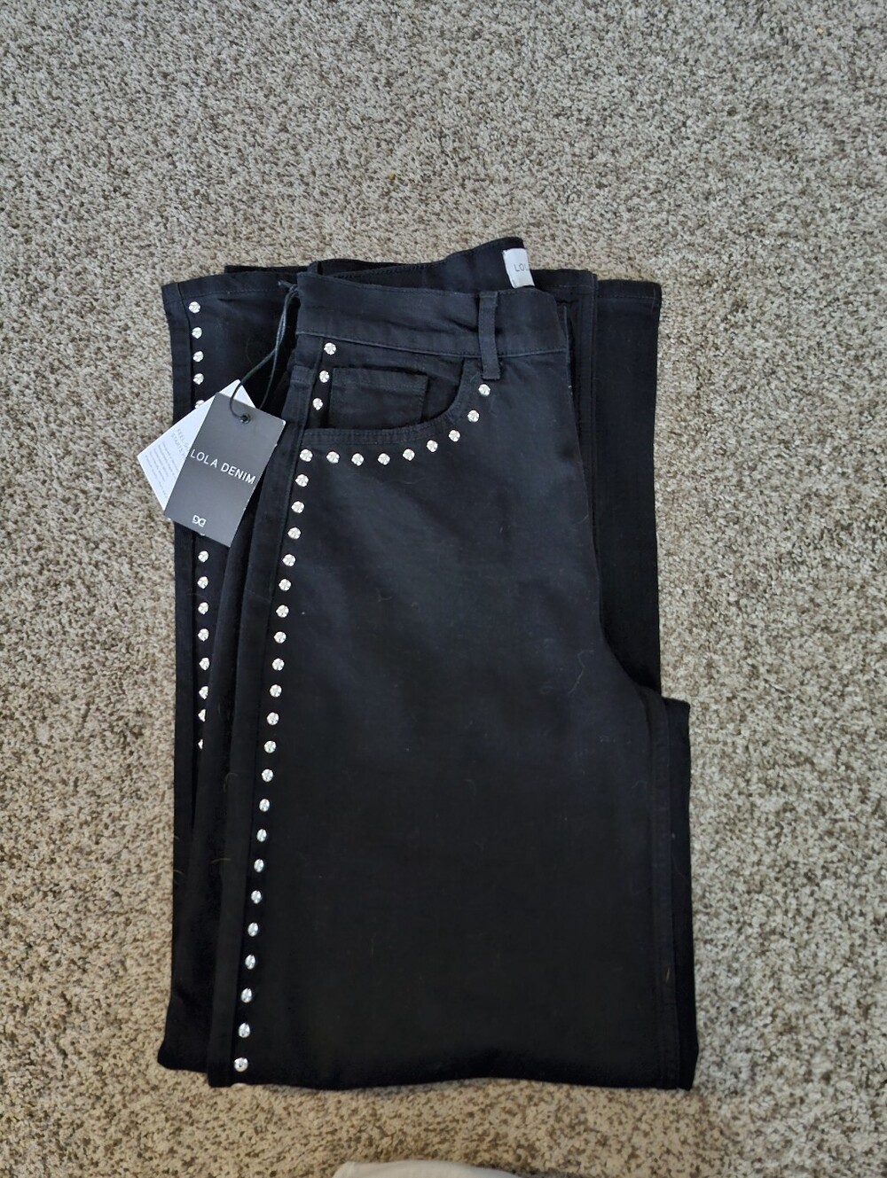 LOLA Denim Black Studded Wide-Leg Jeans 29 Brand New